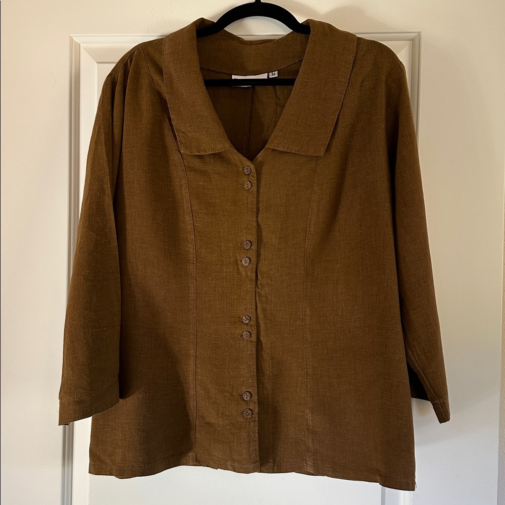 Stmpatico Hemp and Lyocell Brown Button-Up Top